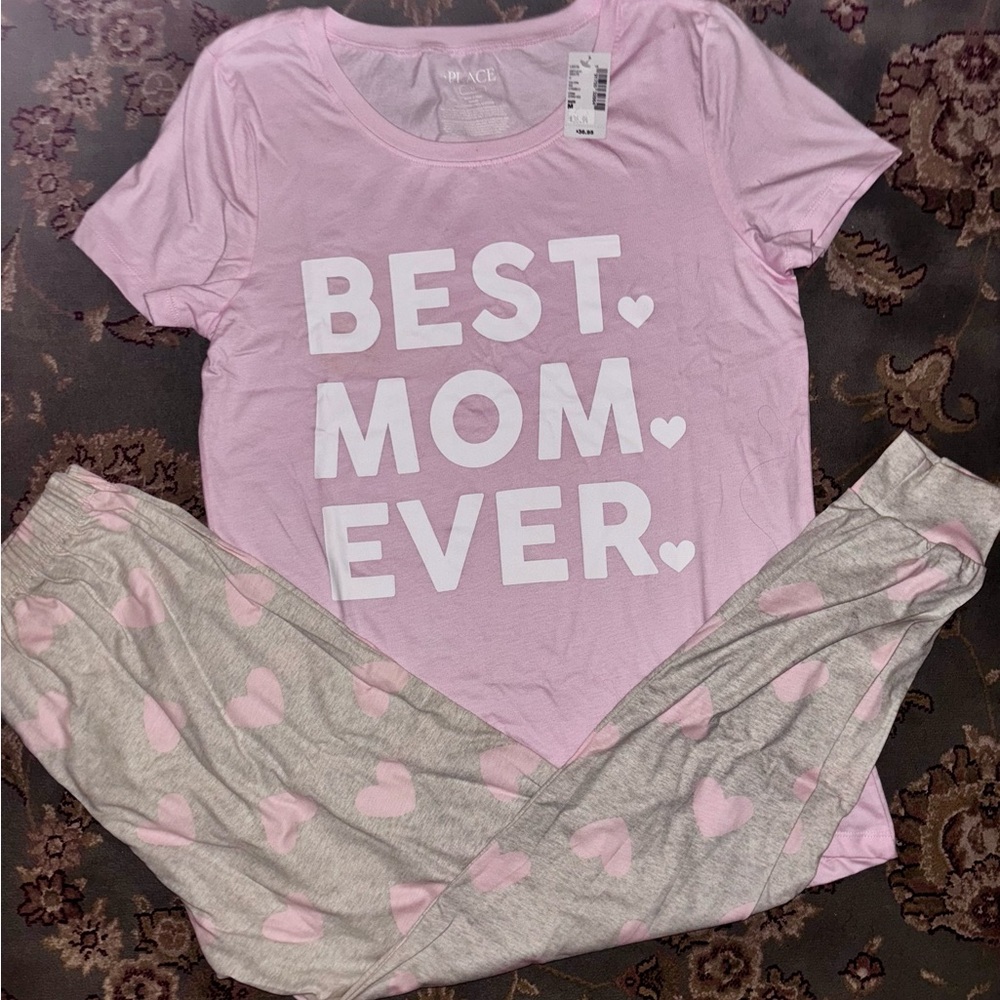 The Children's Place Pink and Gray Pajama Set Soft Cotton Blend